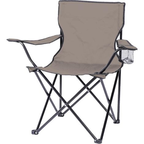 Fauteuil pliant en tissu avec porte gobelet "Le camping" - Taupe - L 82 x P 50 x H 80 cm - Livraison gratuite