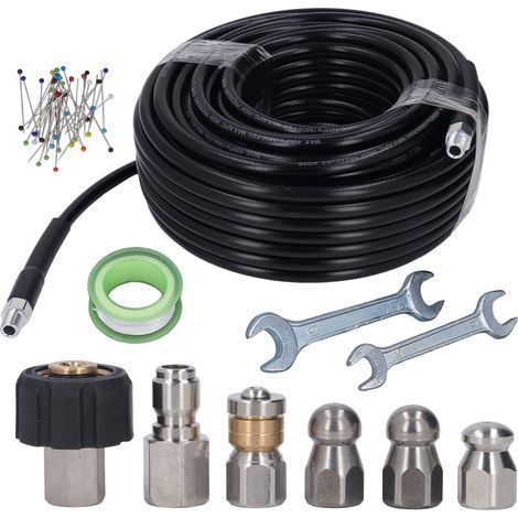 Kit idropulitrice per fognature, tubo flessibile per la pulizia degli scarichi da 30 metri, 5800 PSI, attacco NPT da 1/4 di pollice con 2 chiavi (1/5)