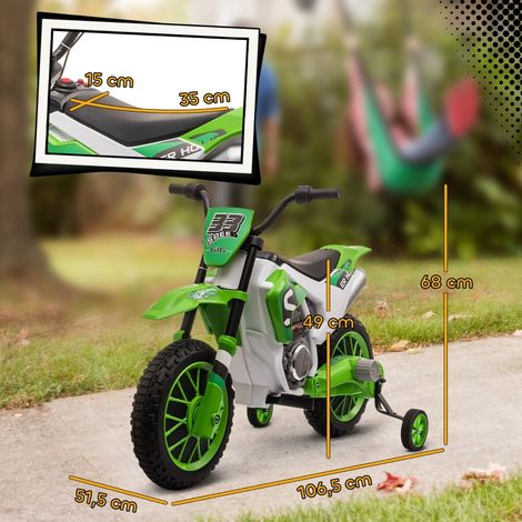 Moto pour enfants,moto électrique,45 minutes de conduite,avec petites roues,à partir de 3 ans,vert+blanc,106,5 x 51,5 x 68 cm (1/5)