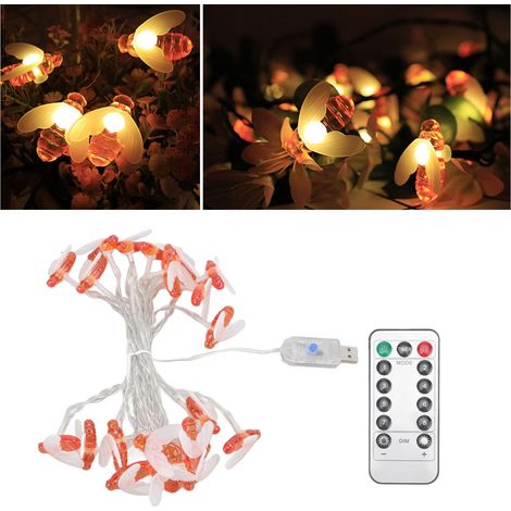 Guirlande lumineuse étanche en forme d'abeille, décorations de Noël, guirlande lumineuse LED en forme d'insectes abeilles, alimentée par USB. (1/5)