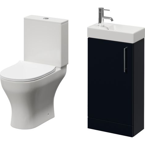 Napoli Cube Deep Blue 400mm Single Door Vanity Unit and Jubilee Toilet Suite with Align Basin - 400mm - Chrome 160mm Handle
