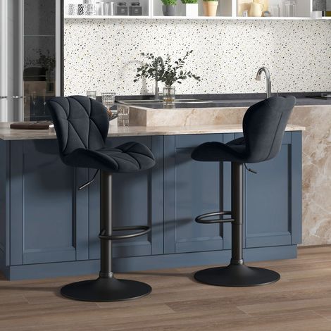 Lot de 2 tabourets de bar pivotants réglables velours noir 51.5 x 57.5 x 93-114.5 cm (1/5)