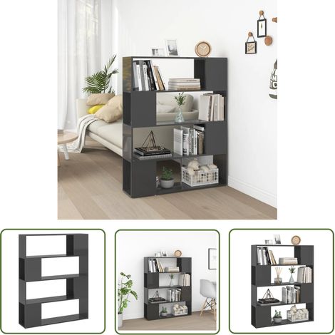 The Living Store Bücherregal Raumteiler Hochglanz-Grau 100x24x124 cm - Bücherregal - Raumteiler - Holzwerkstoff - Hochglanz Grau - Bücherständer (1/5)
