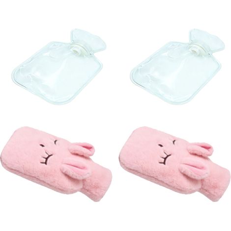 Bouillotte détachable et lavable, mignon sac en peluche de lapin de dessin animé avec couvercle rose (1/5)