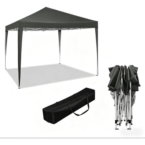 Pérgola plegable 3x3 m gris oscuro de tejido Oxford 210D con estructura de hierro (1/5)