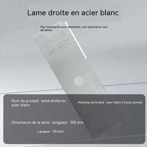 Lame de débroussailleuse droite 2 dents en acier blanc haute dureté, 305x90mm, lame rectangulaire à double tranchant, pour coupe-herbe et désherbage intensif