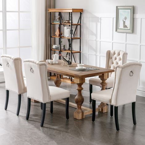 Sillas comedor tapizadas terciopelo beige 4 unidades OKMYHOME (1/5)
