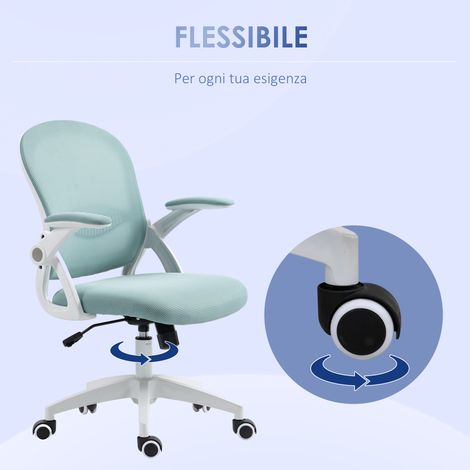 Fauteuil de travail ergonomique bleu ciel, dossier en filet réglable en hauteur, 65,5x61,5x88-97,5cm, siège de bureau confortable (1/5)