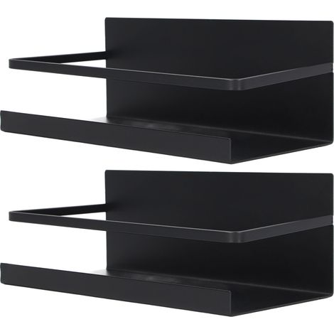 2er-Set magnetische Gewürzregale, platzsparend, aus Eisen, mit 4 abnehmbaren Haken zur Aufbewahrung von Gewürzen, Flaschen und Olivenöl, schwarz (1/5)