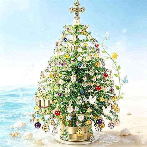 Kit de sapin de Noël en perles à faire soi-même, ensemble de perles de cristal 3D avec perles colorées, cadre en métal et ange au sommet, décoration de table faite main, cadeau (1/5)