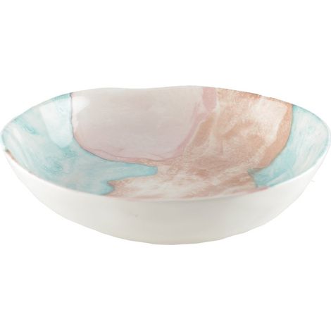 Assiette creuse ronde en porcelaine multicolore bleu rose et or pour table 20,4 x 19,9 cm - PANGIVO (1/4)