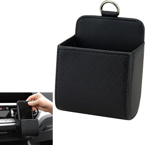 Sac de rangement pour la bouche d'aération de voiture - Sac de rangement pour le tableau de bord - Sac de rangement suspendu - Adapté pour clés, téléphone et lunettes de soleil - Noir (1/4)
