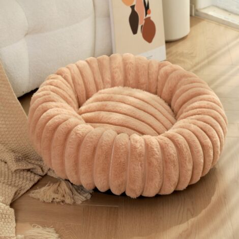 Lit rond pour chat et chien en tissu doux kaki de 40 cm de diamètre, lit extra large pour chat, lit chaud pour chien d'hiver (1/5)