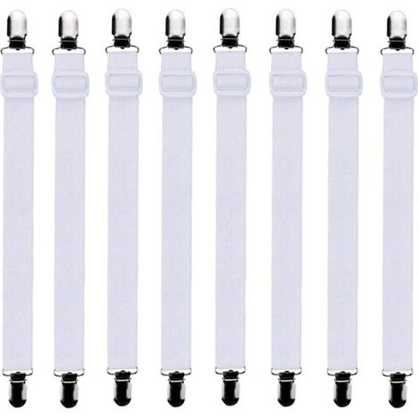 8-teiliges Set (60 cm bis 200 cm) verstellbare Spannbettlaken-Befestigungsbänder, Bettlakenhalter, geeignet für alle Betten und Matratzen, Weiß