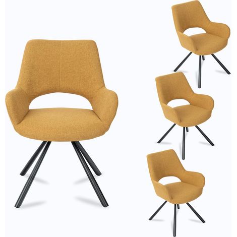 MEUBLE COSY Lot de 4 Chaises Salle à Manger avec Dossier et Accoudoirs Fauteuil pour Salon Cuisine Bureau, Siège Rembourré en Tissu Pieds en Métal, Jaune, 58,5x59x81cm (1/5)