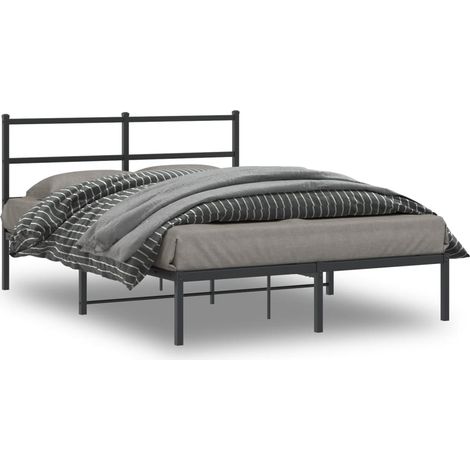 Cadre de lit métal sans matelas avec tête de lit noir 140x190cm