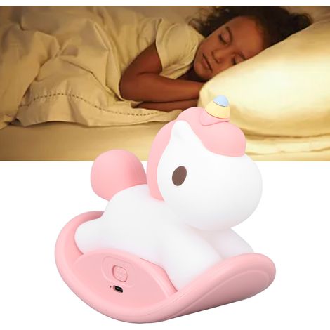 Veilleuse licorne avec minuteur, rechargeable par USB, veilleuse en silicone pour enfants, lampe LED portable en forme d'animal, lampe de chevet pour garçons et filles, rose (1/5)
