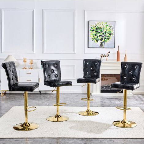 CHICFURN Pack de 4 taburetes de bar 55 x 42 x 125 cm PVC negro regulables en altura (1/5)