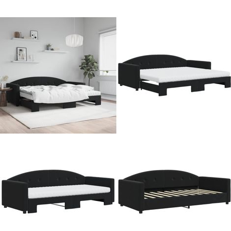Lit de jour avec gigogne et matelas noir 90x190 cm velours - Canapé-lit - Matelas en mousse (1/5)