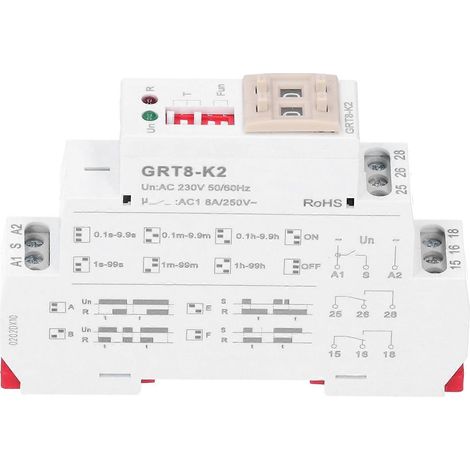 AC230 50/60Hz Zeitrelais, 2 Öffnungsmodi, 2 Schließmodi, 4 Verzögerungsmodi, Verzögerungsbereich 0,1 s – 99 h, hohe Genauigkeit, GRT8-K2