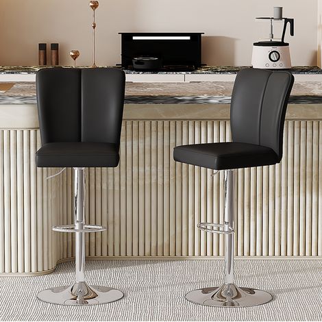 Sgabello da bar 41x44,5x117,5 cm in metallo e pelle PU nera, sollevabile per cucina isola FloraGrace (1/5)