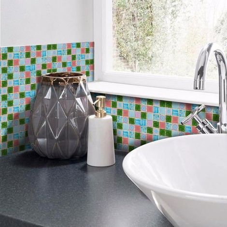 Style Mosaque Stickers Salle de Bain, 20 Pièces Adhésive Décorative à Carreaux 10x10cm Imperméable, 20pcs-10x10cm Style 3 STICKERS (1/5)