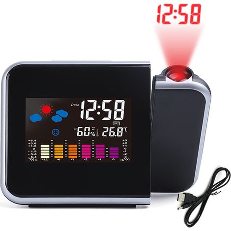 MINKUROW Sveglia A Proiezione Digitale Con Temperatura, Igrometro, Ora, Data, Display Lcd, Con Cavo Usb Nero (1/5)