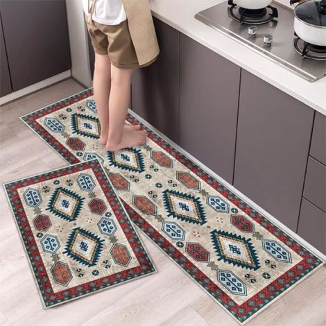Tapis De Cuisine Antiderapants - Lot De 2 Tapis Doux Anti-Fatigue Lavables En Machine, Impression Ethnique, 4060+40120Cm (1/4)
