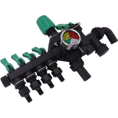 Collecteur de tuyau d'arrosage 4 voies avec robinet en Y, interrupteur séparé, multifonction, installation facile, antirouille, pour jardin et exploitation agricole, avec manomètre.