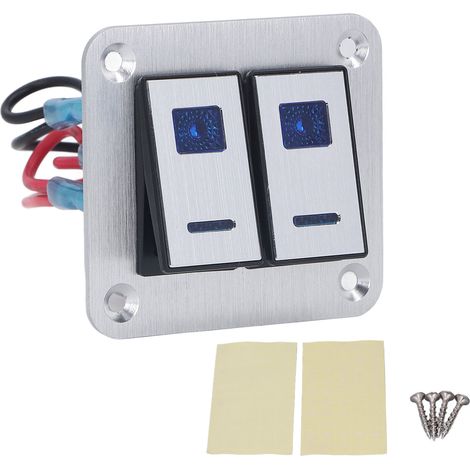 Panneau d'interrupteur à bascule, 2 boutons marche/arrêt, étanche, pour voiture, camping-car, Yacht, Modification, Surface en oxyde d'argent avec lumière LED bleue. (1/4)