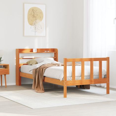 Estructura cama con cabecero madera pino marrón cera 100x200 cm vidaXL (1/5)