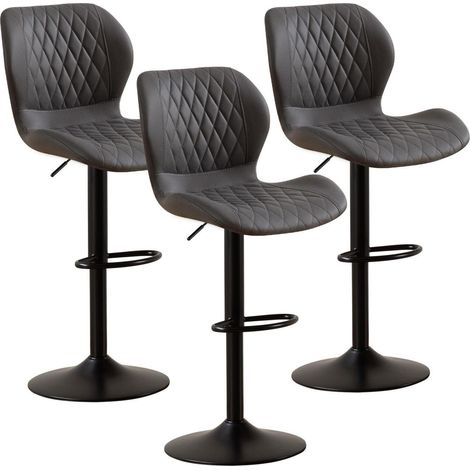Barhocker mit Lehne, 360° drehbar, höhenverstellbar, Kunstleder, 3 Stück (1/5)