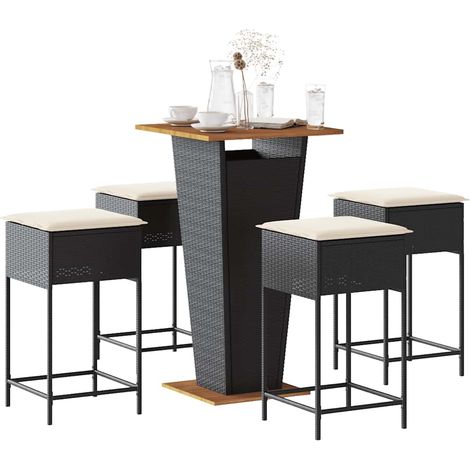 vidaXL Ensemble de bar de jardin 5 pcs avec coussins noir poly rotin (1/5)