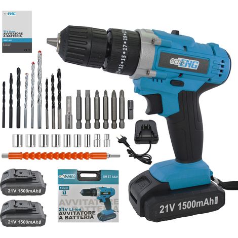 Trapano avvitatore foratura a percussione 21V valigetta 27 accessori 2 batterie (1/5)