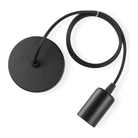 Black E27 Hanging Lamp, Cable Pendant Light, Hanging Metal Accessories, Adjustable Cable 100 cm for Cafe Shop Bedroom Bar (1/5)