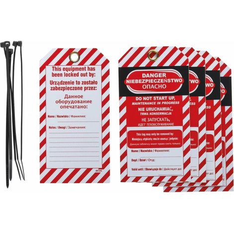 Lot de 5 étiquettes "danger - ne pas mettre en marche en cours d'entretien" en polypropylène pp langue GB/PL/RU -