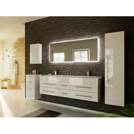 Badmöbelset Roma XL 5-teilig LED-Spiegel Seiten-, Hoch- und Midischrank weiss hgl (1/5)