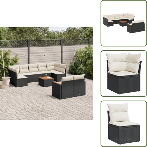 Salon de jardin 10 pcs avec coussins noir résine tressée - Ensemble Salon De Jardin - Mobilier Extérieur - Jardin Design - Chaise Lounge - Table Basse (1/5)