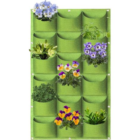 Sacs de plantation murale, 18 poches, sacs de plantation à suspendre, sacs de plantation pour extérieur et intérieur, jardinage, pot de fleurs vertical, décoration murale, vert (1/5)