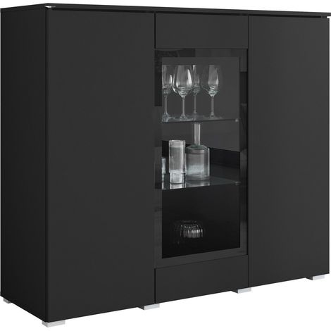 Aparador Mirfivo 103, Grafito, 104x120cm, Número de puertas: 040cm, Vidrio templado, Aglomerado laminado