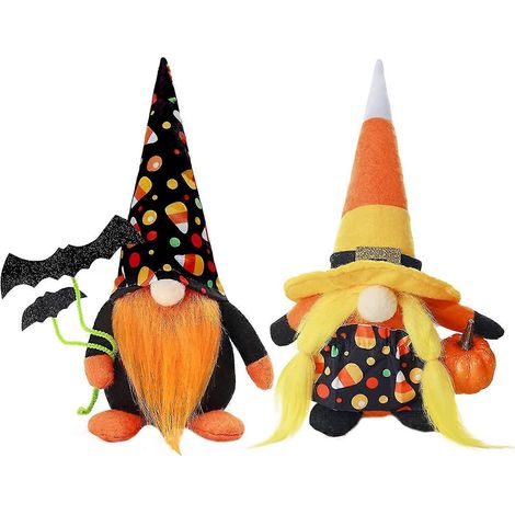 Gnomos de peluche para Halloween. 2 gnomos de otoño con adornos de calabaza. (1/5)