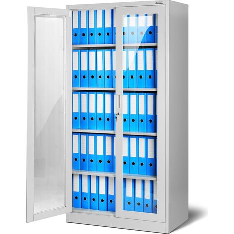Armoire à portes en verre avec panneaux en verre AMELIA, 900 x 1850 x 400 mm, gris