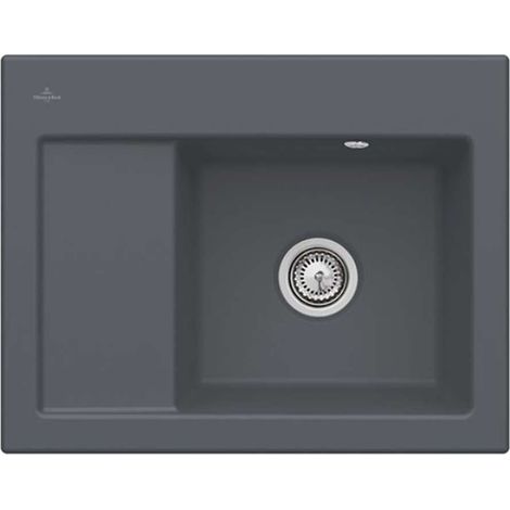 VILLEROY ET BOCH Subway 45 Fregadero compacto de 1 seno 65 x 51 cm desagüe izquierdo Grafito CeramicPlus con desagüe manual (1/2)