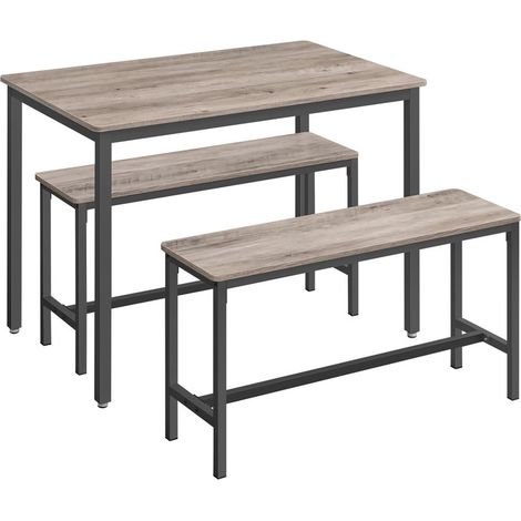 Table de cuisine avec 2 bancs – Ensemble 3 pièces – Dimensions 70×110×75 cm – Bancs 30×97×50 cm – Acier Gris (1/5)