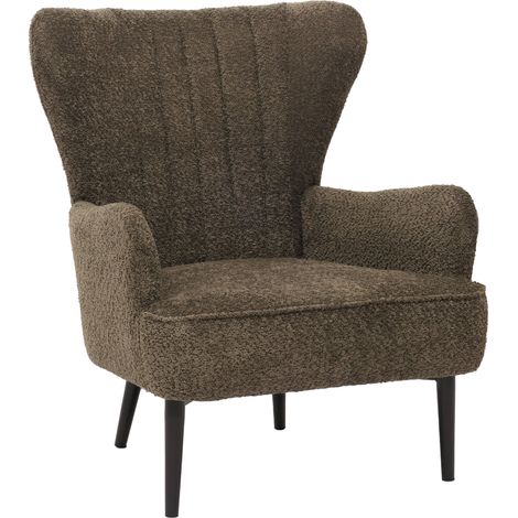 Lounge-Sessel HHG-060, Cocktail-/Ohrensessel Polsterstuhl Retro Vintage Stoff Chenille (500g/m²) Öko-Tex grün-braun