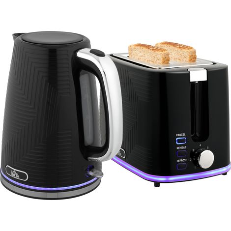 Wasserkocher- und Toaster-Set, 2200W, Otter-Thermostat, 2-Schlitz-Toaster, 7 Bräunungsstufen, Krümelfach, Schwarz (1/5)