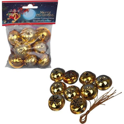 Campanas de Papá Noel, 9 colgantes de metal dorado (1/3)