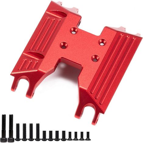 Support central de protection de boîte de vitesses en alliage d'aluminium (rouge) compatible avec le crawler radiocommandé Capra 1/18 UTB18. (1/5)
