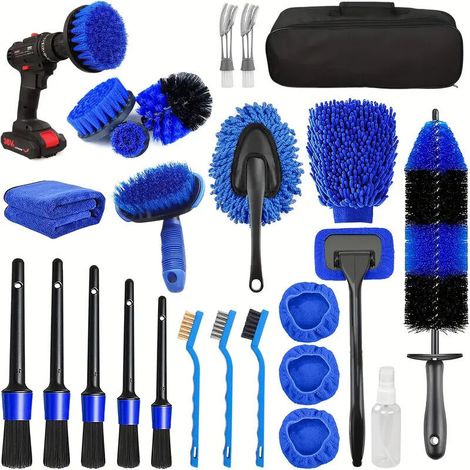 Kit de nettoyage automobile 26 pièces, brosses de finition, outil de nettoyage de pare-brise, kit de lavage pour l'intérieur et l'extérieur des roues (1/5)