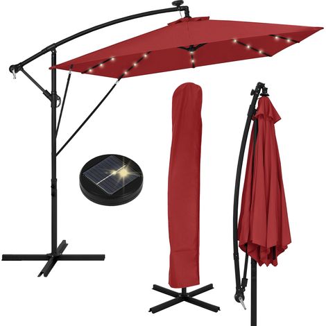 ML-Design Ampelschirm Ø330 cm mit LED Solar, Rot, Alu Sonnenschirm mit Kurbel, Gartenschirm UV50+ Sonnenschutz & wasserabweisend, Marktschirm 360° drehbar, Terrassenschirm mit Abdeckung, Ständer (1/5)